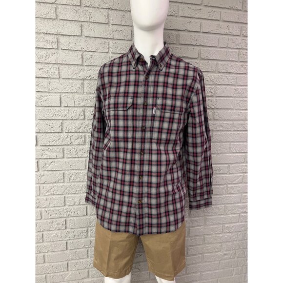 Carhartt Relaxed Fit Men Gray Red Long Sleeve Button Down Plaid Shirt Size M - Picture 1 of 11